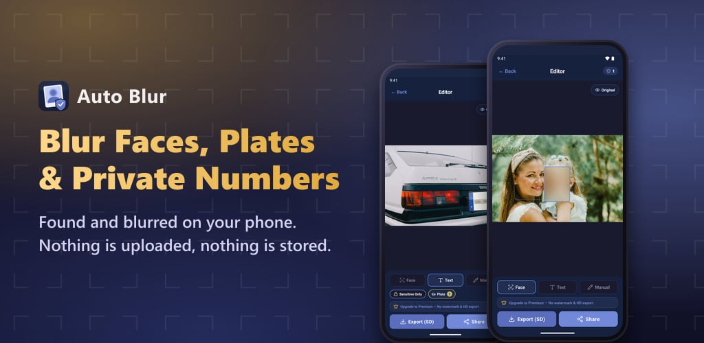 Auto Blur — Blur faces, plates and private details in any photo