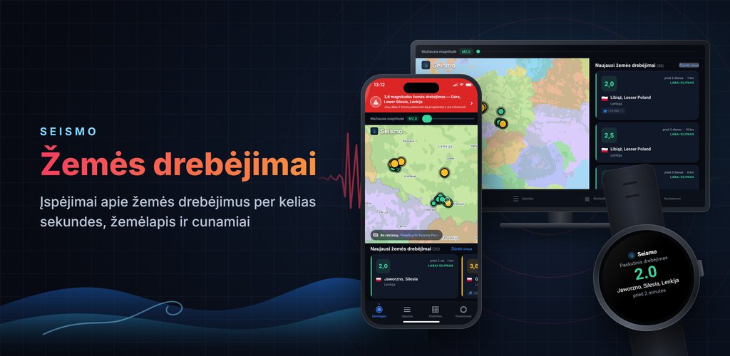 Seismo — Įspėjimai apie žemės drebėjimus realiuoju laiku