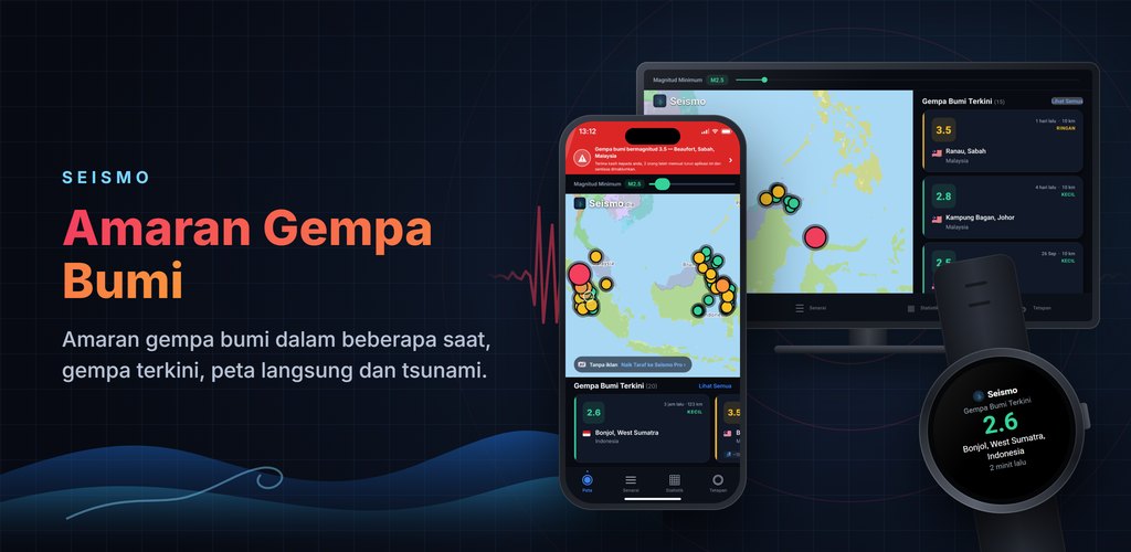 Seismo — Amaran gempa bumi, dalam masa nyata