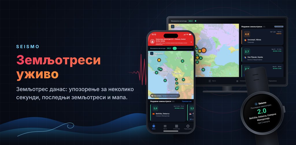 Seismo — Упозорења о земљотресима у реалном времену